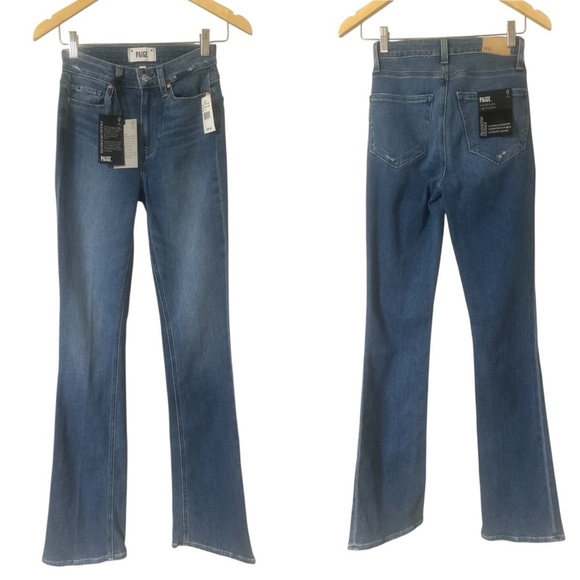 New Paige Hourglass High Rise Boot Flare Jeans 25 In Bellflower Wash Distressed - Picture 16 of 16